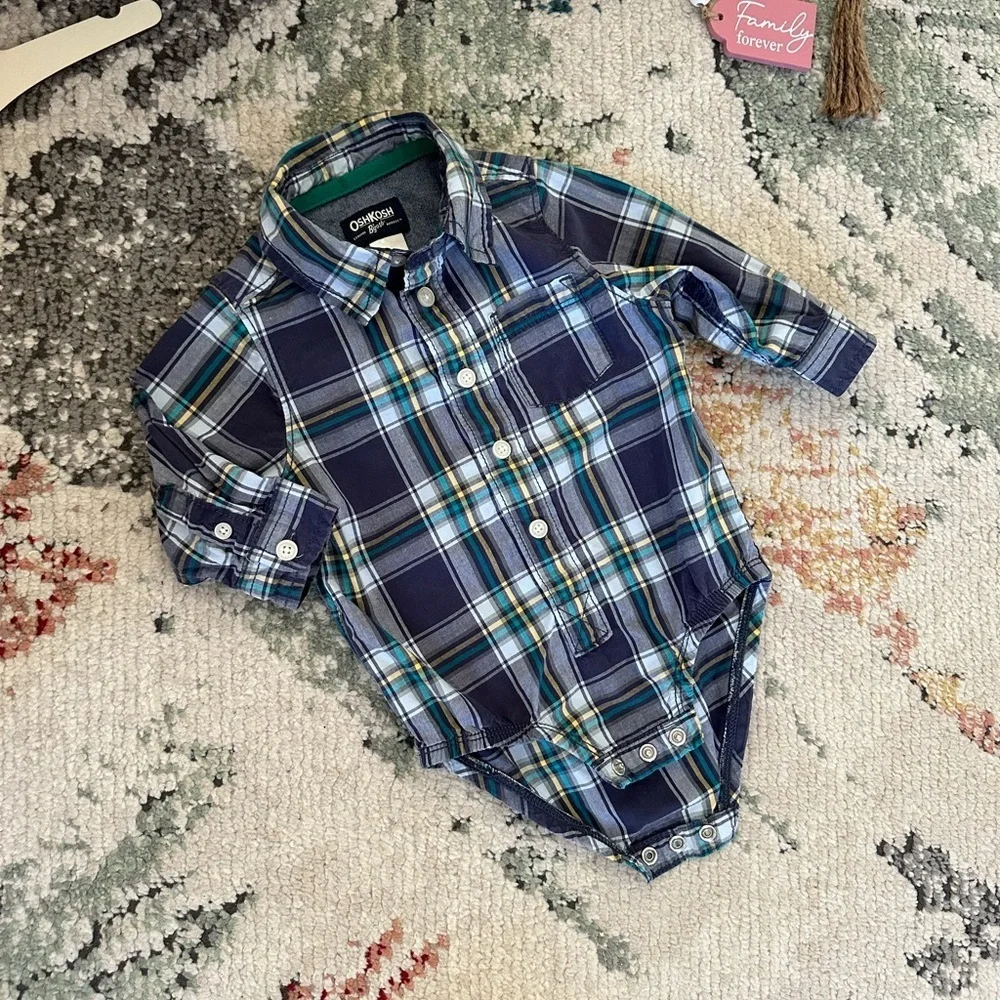 OshKosh B’Gosh Rustic Plaid Long-Sleeve Baby Boy Long Sleeve Bodysuit Shirt 12M